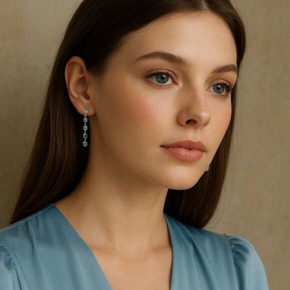 Vintage Blue Dangle Earrings Elegant Linear Design - Picture 1 of 6